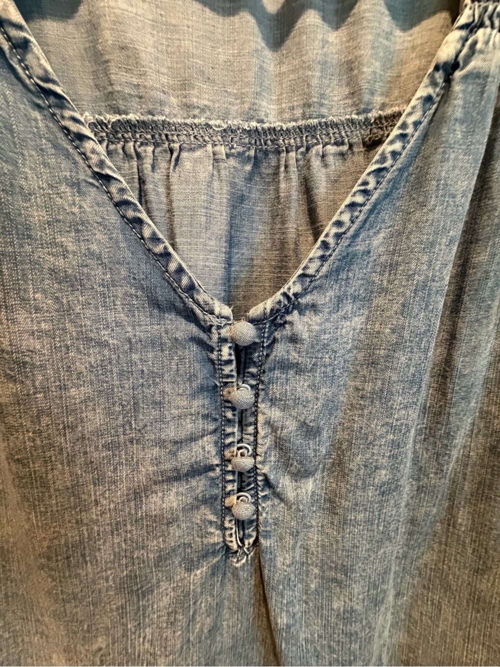 Jane and Delancy Light Wash Denim-Effect Flutter Sleeve Blouse - Picture 4 of 5